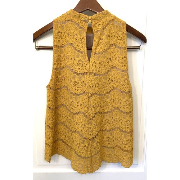 Love Fire Women's Lace Floral Sleeveless Blouse M Mustard Yellow Boho Feminine - Picture 4 of 11